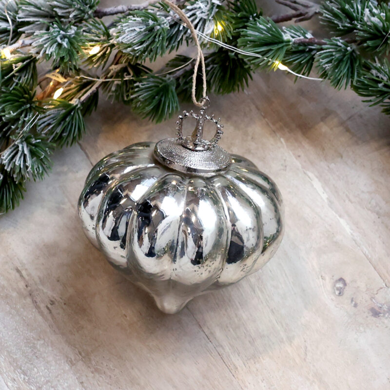 Christmas Bauble Silver With Crown
