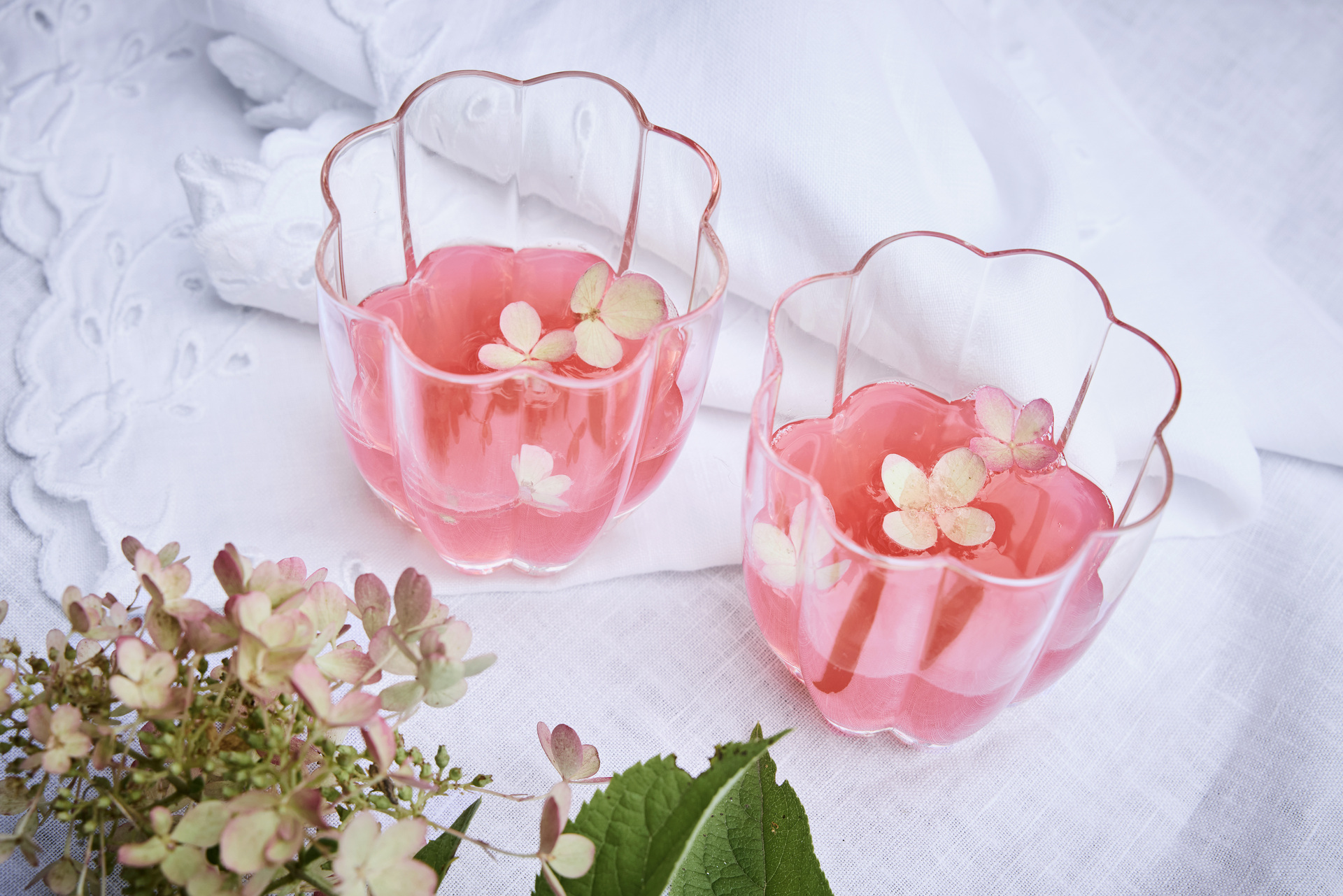 Pink flowers in a white Lene Bjerre vase