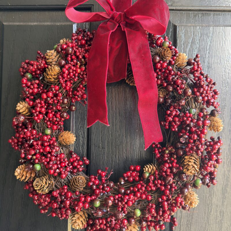 Christmas Wreath Round Red With Ribbon